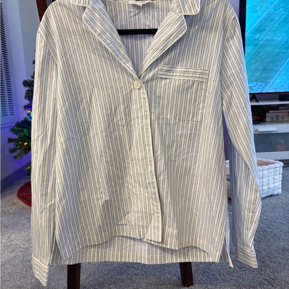 Talbots Haven WW Striped Button-Up Pajama Top 100% Cotton Small